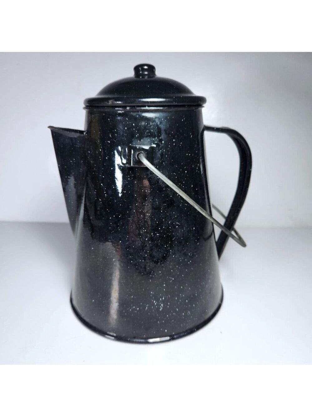Vintage Enamel Coffee Pot Black Speckled Rustic Farmhouse Kitchen Decor